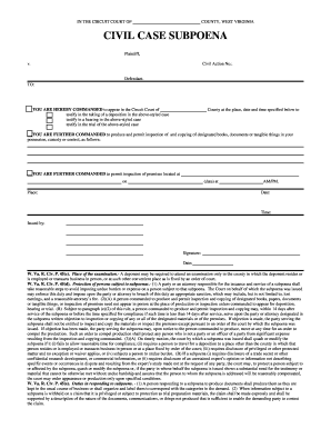 West Virginia Civil Case Subpoena