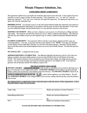 Consumer Credit Agreement for Healthcare