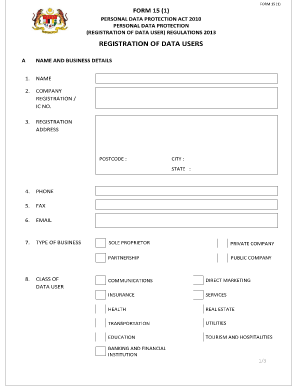 Malaysia Personal Data Protection Act Registration Form