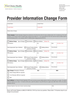 Provider Information Change Form