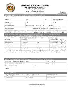 Missouri Department of Agriculture Employment Application