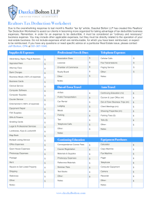 Real Estate Agent Tax Deductions Worksheet Excel - Fill Online, Printable,  Fillable, Blank | pdfFiller