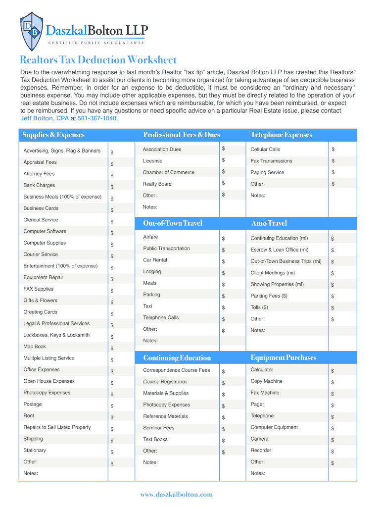 Real Estate Agent Tax Deductions Worksheet Excel - Fill Online, Printable,  Fillable, Blank | pdfFiller