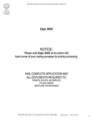 SSP Application for 2012/2013 School Year