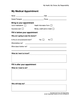 Medical Appointment Health Information Form