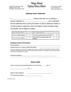 West Virginia Employee Sworn Statement