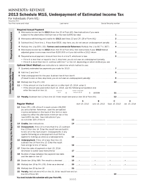 Minnesota Schedule M15 Underpayment of Estimated Income Tax