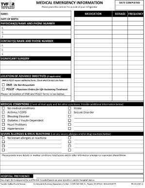 Medical Emergency Information Form