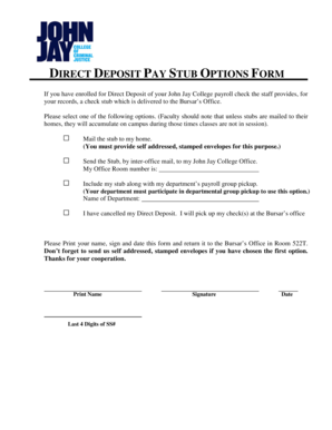 Direct Deposit Pay Stub Options Form