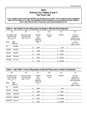 Arizona Form 140 Tax Tables