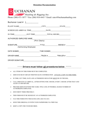 Detention Documentation Form