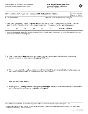 Certification of Health Care Provider - Family and Medical Leave Act of 1993. WHD Publication Form WH380 - dol