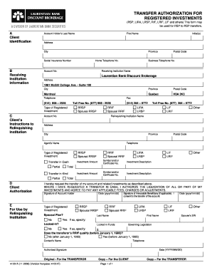 Transfer Authorization for Registered Investments