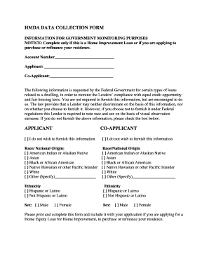 Collection account example - Hmda data collection form applicant co-applicant - Hondo National ...