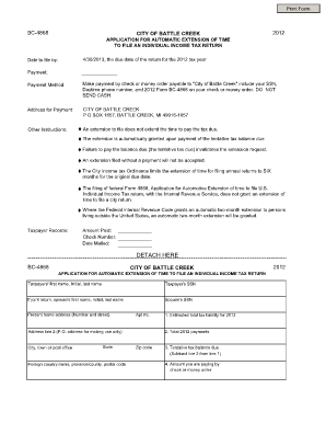 City of Battle Creek 2012 Tax Return Extension Form