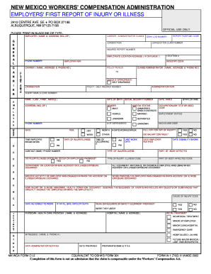 New Mexico Employer's First Report of Injury or Illness
