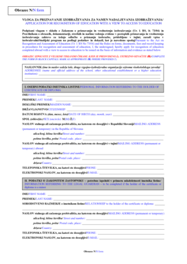 Slovenia Education Recognition Application Form