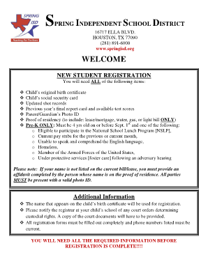 Spring ISD New Student Registration Form