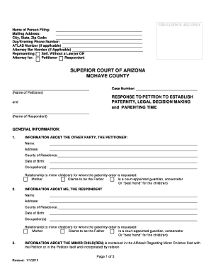 Response to Petition to Establish Paternity Arizona