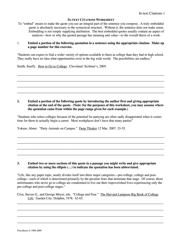 Apa Citation Practice Worksheet With Answers - Fill Online, Printable,  Fillable, Blank | pdfFiller