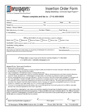Insertion Order Form for Community Target Program