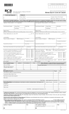 RCB Bank Home Equity Line of Credit Application
