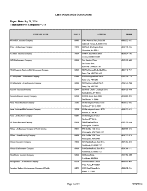 Fillable Online dbr ri LIFE INSURANCE COMPANIES Report Date: June 16, 2014 Total number of ...