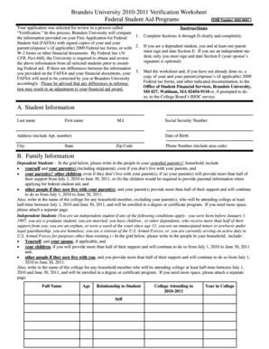 Brandeis University 2010-2011 Verification Worksheet