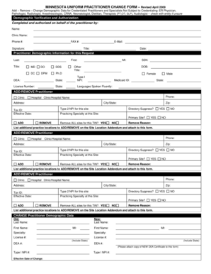 Minnesota Practitioner Change Form