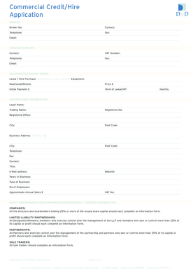 Commercial Credit Hire Application