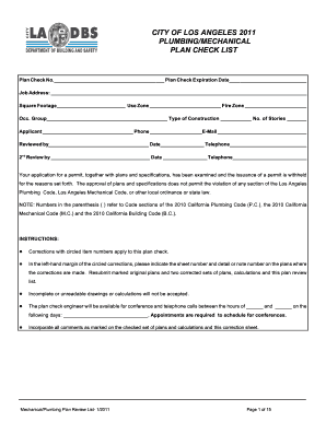 Los Angeles Plumbing Plan Check List