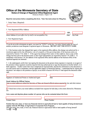 Minnesota Notice of Change of Registered Office/Agent