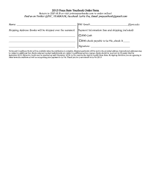 Penn State 2013 Yearbook Order Form