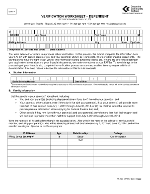 Verification Worksheet Dependent