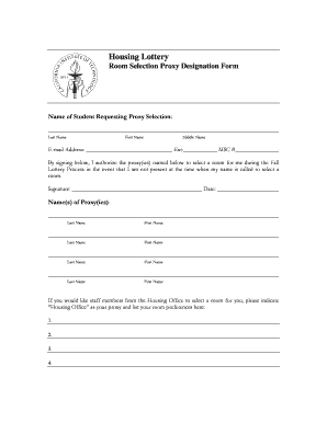 Housing Lottery Room Selection Proxy Designation Form
