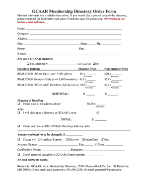 GCAAR Membership Directory Order Form