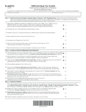 North Carolina D-400TC 1999 Individual Tax Credits