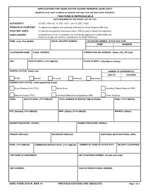 Application for USAR Active Guard Reserve Duty
