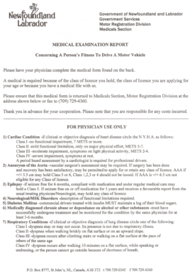 Newfoundland Medical Examination Report for Driving