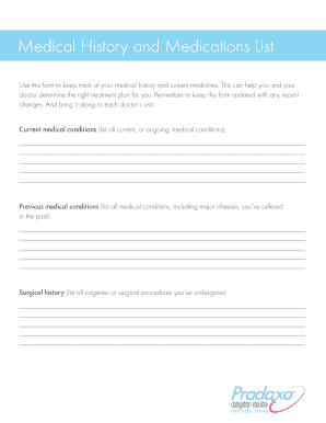 Medical History and Medications List