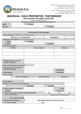 South Africa Credit Application Form