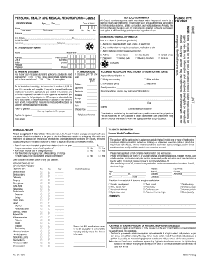 Boy Scouts of America Class 3 Health and Medical Record Form