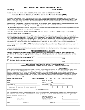 Redwood Credit Union Automatic Payment Program Authorization