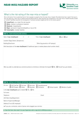 Near miss/hazard report - University of the Sunshine Coast - usc edu