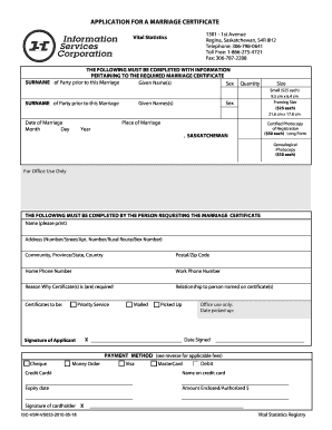 Application for Marriage Certificate