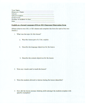 ESL Classroom Observation Form