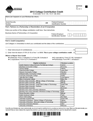 Montana College Contribution Credit Form