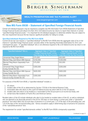 IRS Form 8938 - Statement of Specified Foreign Financial Assets
