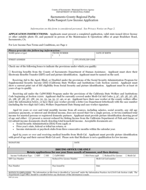 Sacramento County Parks Passport Low Income Application