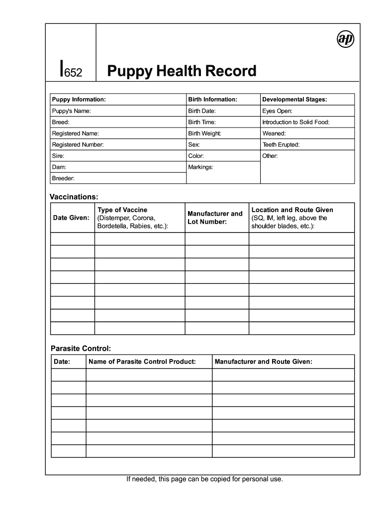 Puppy Health Record Fill And Sign Printable Template Online US 